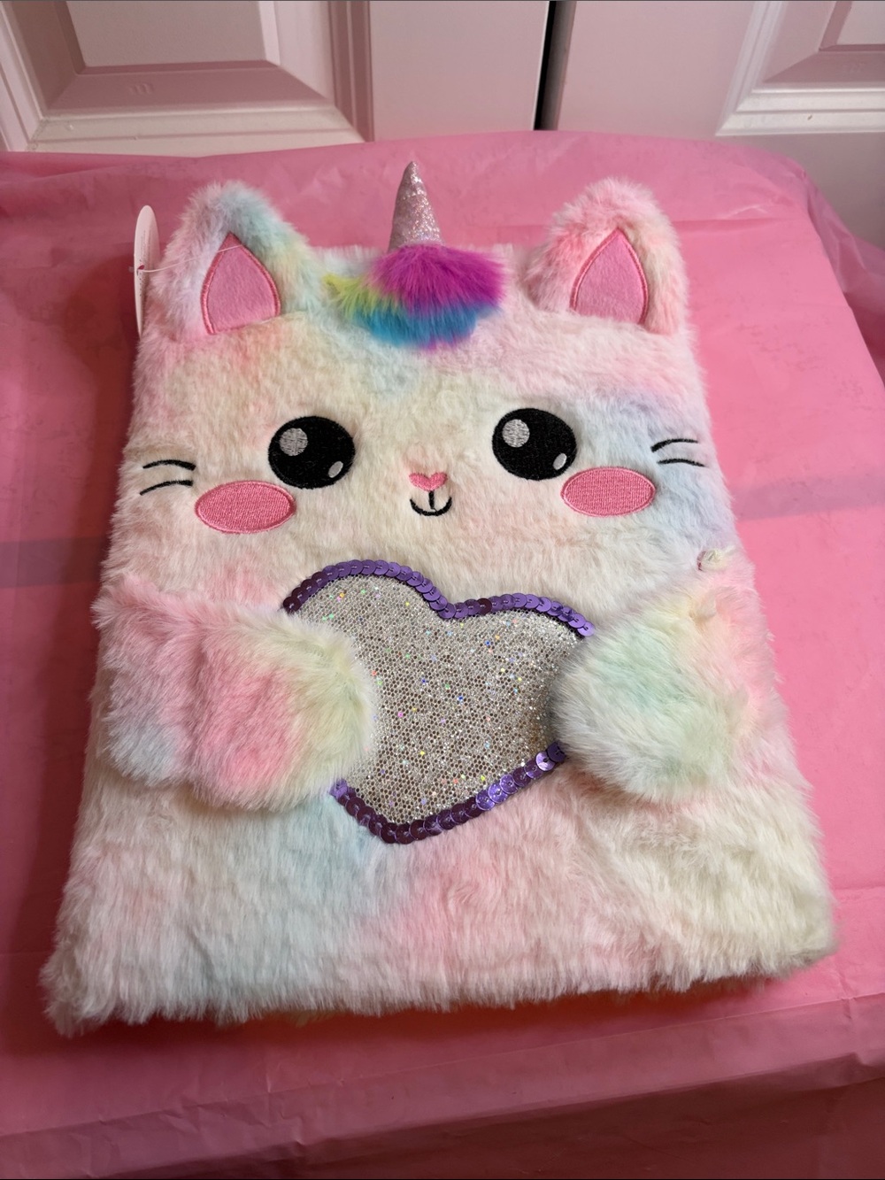 Plush Rainbow Unicorn Cat Kids Bag - Pink Multicolor